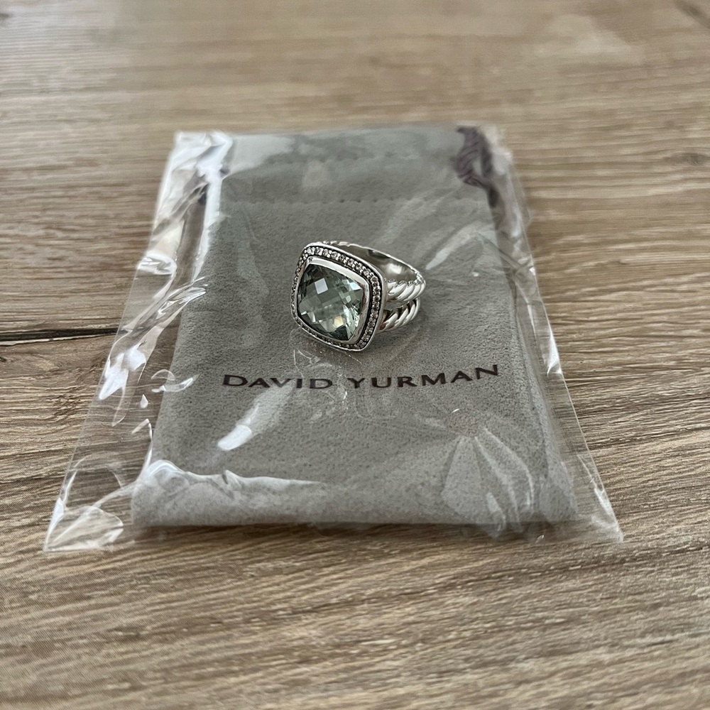 David Yurman Prasiolite 11mm Albion Ring with Diamonds